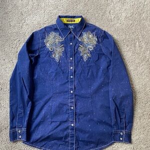 Wrangler Navy Embroidered Casual Shirt